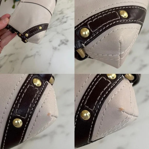 COACH Y2K Vintage Carly Leather Wristlet Mini Bag 40492 Parchment Ivory Brown - Picture 14 of 15